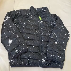 J Crew Crewcuts Black and White Paint Splash Puffer Jacket, Size 4/5